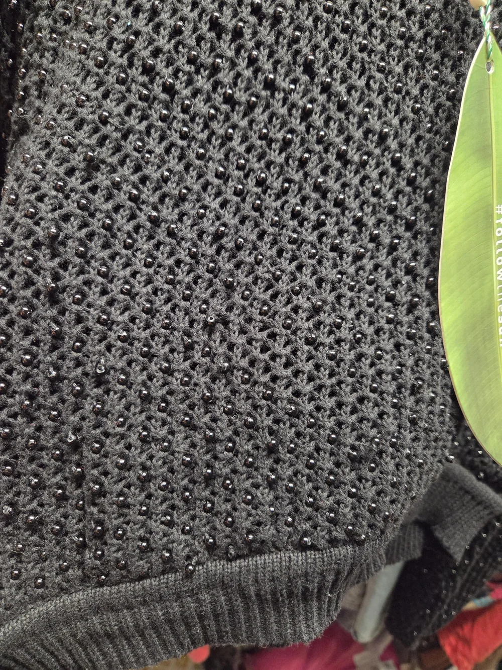 Farm Rio POM POM CROPPED BLACK Textured Sweater